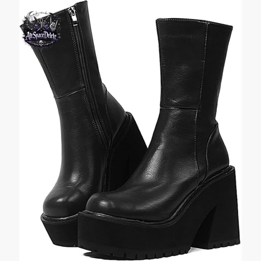 Women's Wedge Heel Ankle Boots Platform Zipper Punk Motorcycle Booties